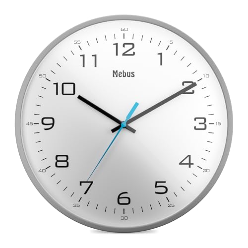 Mebus 16249 Analogue Quartz Wall Clock Classic Design Strong Large Numbers 30 cm Diameter Grey/White