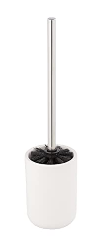 Allstar Olinda Toilet Brush Holder in Frosted Finish Ceramic with Black Toilet Brush Holder Diameter 9.5 x Depth 40 cm White