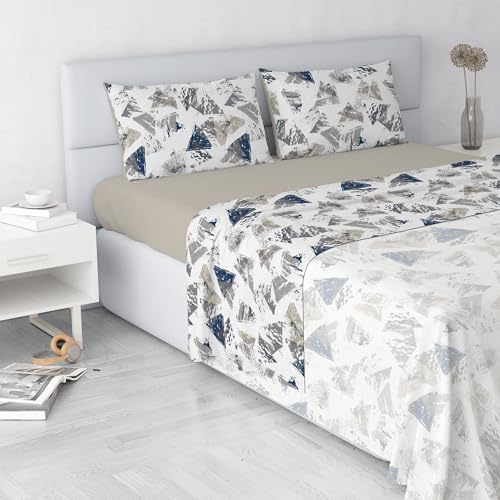 Italian Bed Linen Fashion Microfibre Duvet Cover Set, Made in Italy, Urban Blu, Double