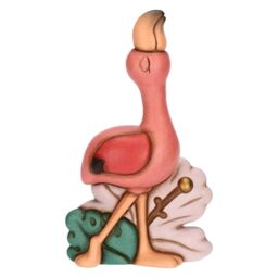 THUN - Medium Rose Flamingo in Ceramic, Exotic Elegance Line - Decorative Figurine for Indoor and Home Furnishings, Pink Variant with Decorations, Measures 8.0 x 4.8 x 13.6 cm