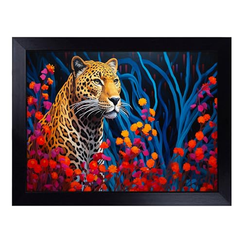 Lap Tray with Bean Bag Cushion, Leopard Colour Field - Handmade in the UK, Raised Wooden Edge, Padded Cushion, Heat-Resistant Wipe-Clean Surface, for Meals, Laptops and Crafts