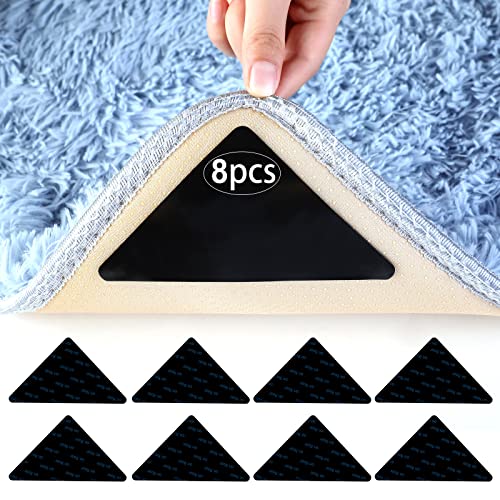AiQInu Non-Slip Mat for Carpet, Pack of 8 Carpet Non-Slip Underlay, Washable and Reusable, Non-Slip Carpet Underlay, Strong Adhesive, Triangular Carpet Stopper for All Smooth Floors