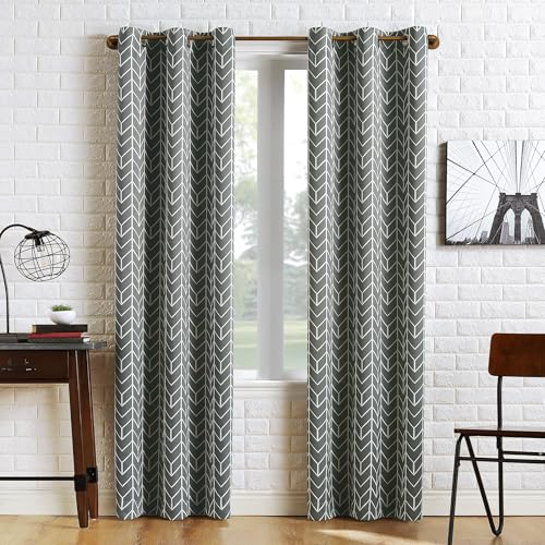 "Sun Zero Kenwood Chevron Blackout Grommet Curtain Panel, 40"" x 63"", Gray"