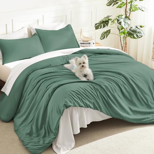 Litanika Haze Green Queen Comforter Set, 3 Pieces Lightweight Solid Bed Set - Soft Fluffy Down Alternative All Season Quilt Blanket