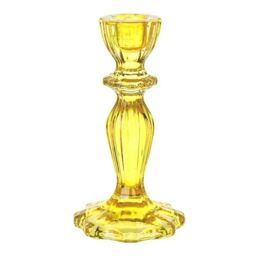 Talking Tables Yellow Glass Candle Holder, Taper Candle Holder, Decorative Yellow Candlestick Holder for Easter - Spring Summer Dinner Party Table Decor Centrepiece, Wedding Table Decorations 16cm