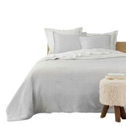 Douceur d'Intérieur, Quilted Bedspread (220 x 240 cm) and 2 Pillowcases (60 x 60 cm) Mylene Grey, Embossed Velvet with Sherpa