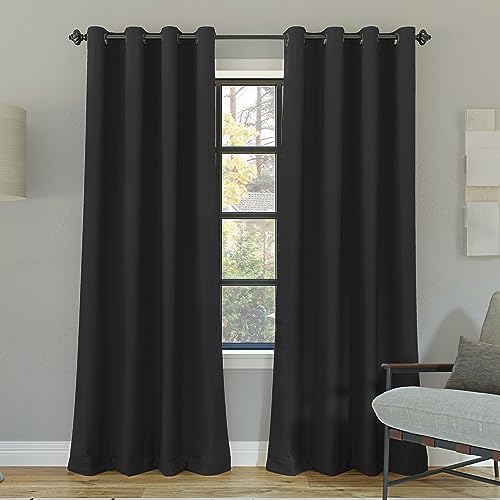 "Sun Zero Nordic 2-Pack Theater Grade Noise Reducing Extreme 100% Blackout Grommet Curtain Panel Pair, 52"" x 63"", Coal"