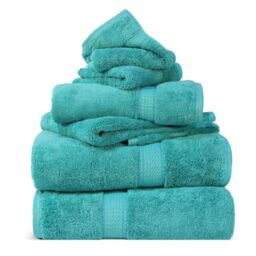 Superior Egyptian Cotton 800 GSM Towel Set, Includes 2 Bath Towels, 2 Hand Towels, 2 Face Towels, Luxury Plush Bathroom Essentials, Ultra Thick, Spa, Shower, Guest Bath, Apartment, Home, Turquoise