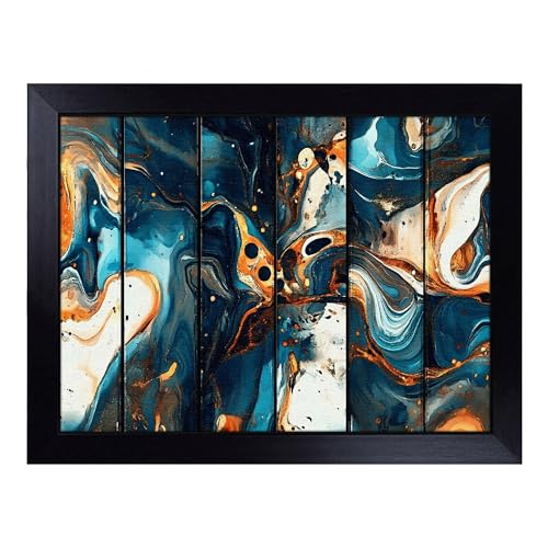 Lap Tray with Bean Bag Cushion, Paint Pouring - Handmade in the UK, Raised Wooden Edge, Padded Cushion, Heat-Resistant Wipe-Clean Surface, for Meals, Laptops and Crafts