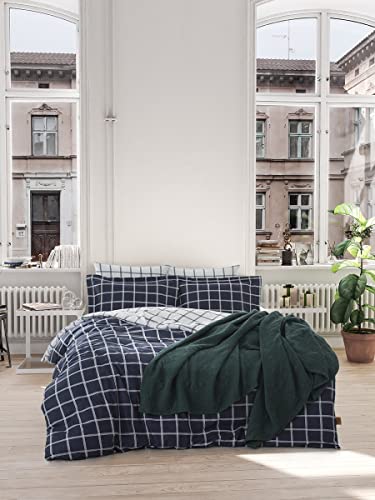 Nuit Des Rêves Ranforce Double Quilt Cover Set (200 x 200 cm), 100% Cotton, Dark Blue & White, Reactive Printing, 2 Pillowcases, Machine Washable, Elegant Design