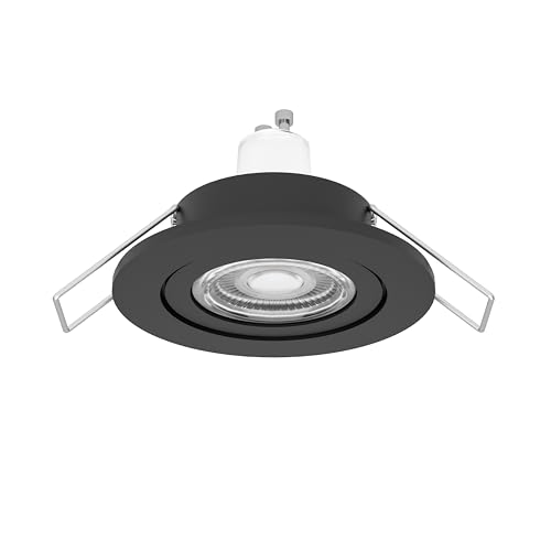 Eglo LED Recessed Spotlight Barranco, Bathroom Ceiling Spot, Black Plastic Light, Warm White lamp, Including GU10 Bulb, IP44