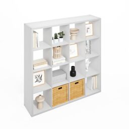 Furinno SIMPLE Cube Storage Organizer, 16-Cube Display Shelf, Open Back Shelving Unit, Storage Shelves, Extra Thick Frame, for Organization and Storage, Living Room, Home Office, White