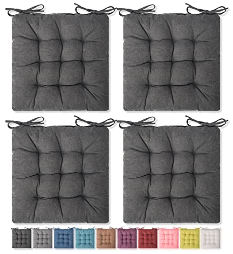 "SQUARE MOON 4 Pack Seat Cushion, Chair Cushion, Comfort Chair Pads, Chair Mat for Indoor, Outdoor Dining Chair, Office Chair, Desk Chair (16"" × 16"" × 4 Pack, Dark Grey)"
