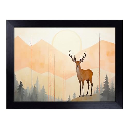 Lap Tray with Bean Bag Cushion, Deer Minimalism - Handmade in the UK, Raised Wooden Edge, Padded Cushion, Heat-Resistant Wipe-Clean Surface, for Meals, Laptops and Crafts
