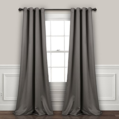 "Lush Decor, Dark Gray Curtains-Grommet Panel with with Insulated Blackout Lining, Room Darkening Window Set (Pair), 108"" L"
