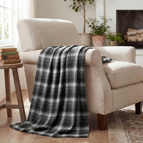 Horaldaily Black Grey Plaid Decorative Throw Blanket 50x60 - Rustic Farmhouse Soft Lightweight Non-shedding Plaid Throw Blanket for Couch Sofa Bed Decoration, Ideal Gift for Kids Adults