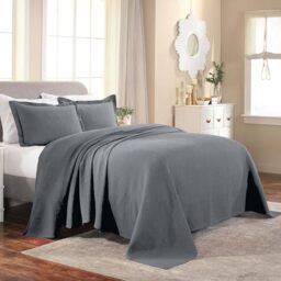 Superior Cotton Fleur De Lis Bedspread Set, Warm Blankets, All-Season Bedding, Bedroom Decor, Decorative Boho Medallion Coverlet, Includes 1 Bedspread, 2 Pillow Shams, King, Grey