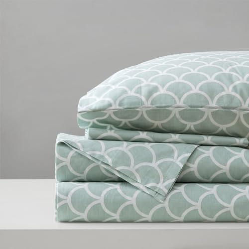 "Comfort Spaces 100% Cotton Sheet Set Breathable, Lightweight, Soft with 12"" Elastic Pocket Fits up to 14"" Mattress, All Season Cozy Bedding, Matching Pillow Case, Twin Scales 3 Piece"