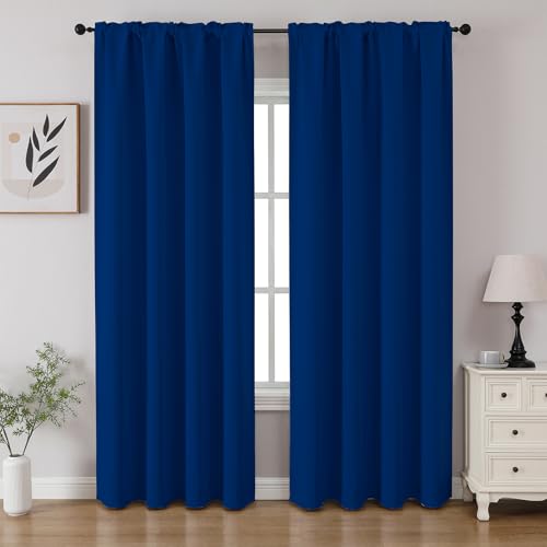 CUCRAF Royal Blue Blackout Curtains 84 inch Length 2 Panels Set, Rod Pocket Room Darkening Drapes for Bedroom Living Room, Insulated Thermal Light Blocking Window Curtain (W52 x L84 Inch)