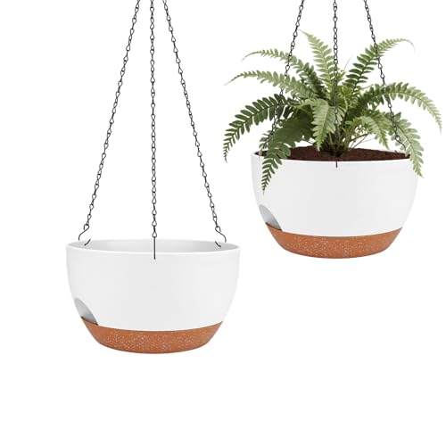 Lucieblessdesign Hanging Planters for Outdoor Indoor Plants, 2 Pack 10 Inch Hanging Basket Plants Outdoor, Self Watering Hanging Planter with Plant Hanger for Garden Home Decoration (White, 10 inch)