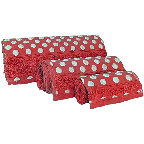 WELL HOME MOBILIARIO & DECORACIÓN Set of 3 Terry Cotton Bath Towels 450 gr/m2, 50 x 30, 100 x 50, 150 x 100 cm, Burgundy from the Topaz Collection
