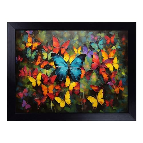 Lap Tray with Bean Bag Cushion, Butterfly Abstract - Handmade in the UK, Raised Wooden Edge, Padded Cushion, Heat-Resistant Wipe-Clean Surface, for Meals, Laptops and Crafts
