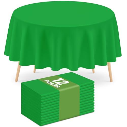 Mulbozy 12 Pack Green Round Tablecloth, 84 Inches Plastic Table Cover, Premium Disposable Round Party Tablecloth for Restaurant Dinners, Wedding, Grad Party, Baby Shower, Outdoor Camping