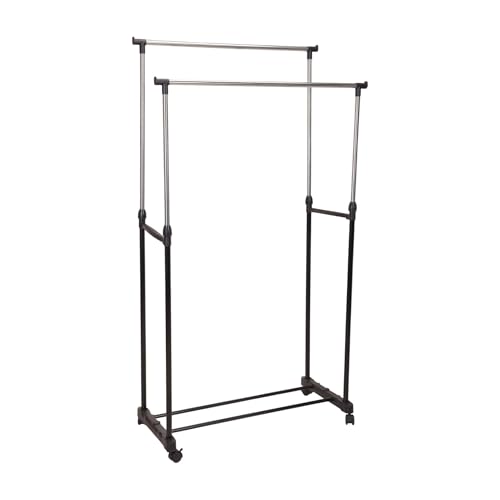 Well Home Clothes Rack with Wheels with 2 Reinforced Bars and Metal Frame H.90-160 cm