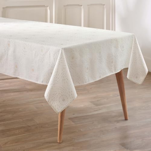 Douceur d'Int??rieur, Isis Rectangular Tablecloth, 140 x 300 cm - Wrinkle Free Metallic Christmas Hemmed Finish Easy Clean Dining Kitchen
