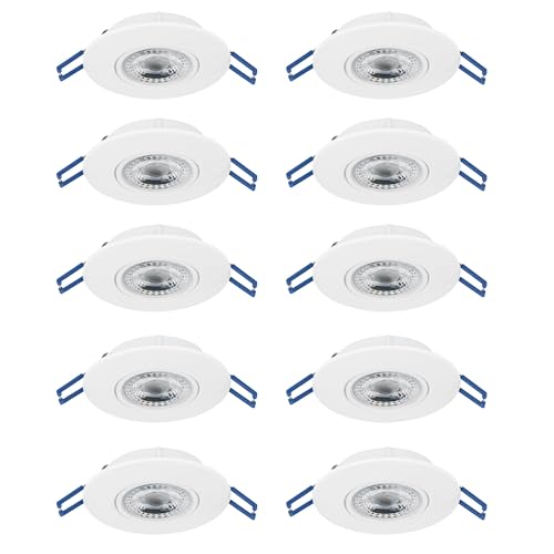 Eglo Set of 8 recessed LED spotlights Zujar, Adjustable Ceiling Lights, White Plastic Lamps, Warm White Lighting, Ø 9 cm