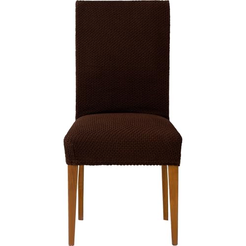 ECOMMERC3 - 2 Bi-elastic Jacquard Chair Covers Adaptable, Breathable and Total Protection – 2 Brown Chair Covers Easy Installation 100% Spanish Manufacture
