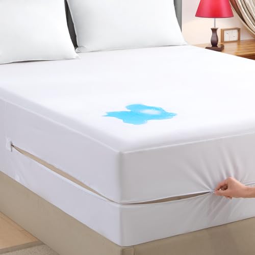 "King Zippered Mattress Encasement, Waterproof Zipper Mattress Protector, Breathable, Noiseless, Machine-Washable Zip Mattress Cover?Fitting 7"" - 15"" Deep Mattress"