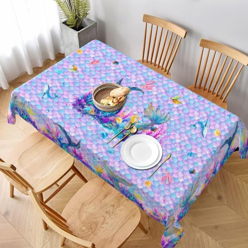 juniissl Mermaid Rectangle Tablecloth Washable 60x90 Inch Table Cover Decorative Table Cloth for Party Picnic Kitchen