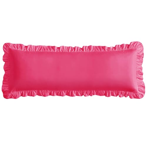 "Cobedzy Ruffled Pillow Cases, Hot Pink, Body 20""x54"", Set of 1 - Pillow Shams Brushed Microfiber Edge Ruffled Soft Pillow Cover with Envelope Closure for Bedding Decor"