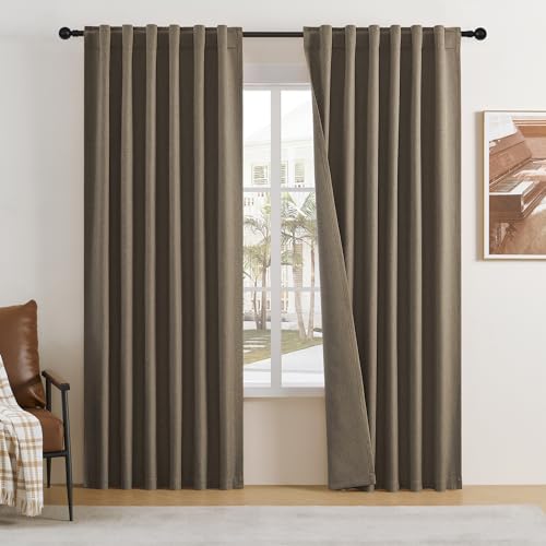 DUALIFE Brown Blackout Curtains 72 Inch Length for Bedroom 2 Panels Rod Pocket Back Tab Thermal Insulated Energy Efficient Khaki Camel Color Curtain for Living Room Dining Nursery,W50 x L72