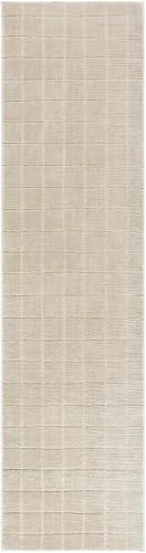"Livabliss x Our PNW Home Cascade Minimalist Grid Area Rug, 2'7"" x 7'3"", Light Beige"