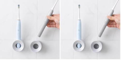 2Pcs Wall Mounted Electric Toothbrush Holder, No Drilling Self Adhesive Organiser with Drain Holes, Removable Toothbrush Storage Caddy, Grey Black Practical Bathroom Accessories for Family Use