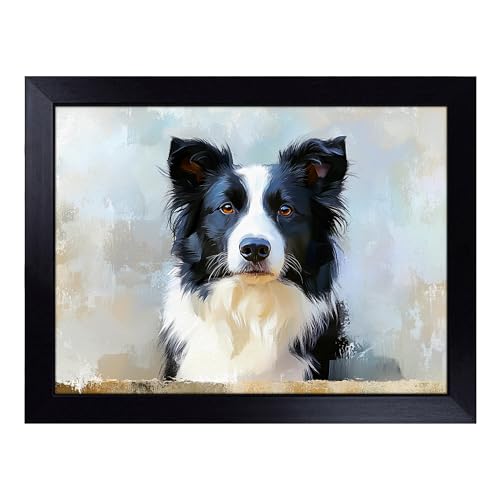 Lap Tray with Bean Bag Cushion, Border Collie Dog - Handmade in the UK, Raised Wooden Edge, Padded Cushion, Heat-Resistant Wipe-Clean Surface, for Meals, Laptops and Crafts