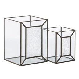 Gold Glass Candle Holder Metal 22 x 22 x 29 cm (2 Units)