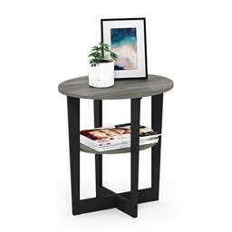 Furinno JAYA 2-Tier Round Side Table with Oval Tabletop, French Oak