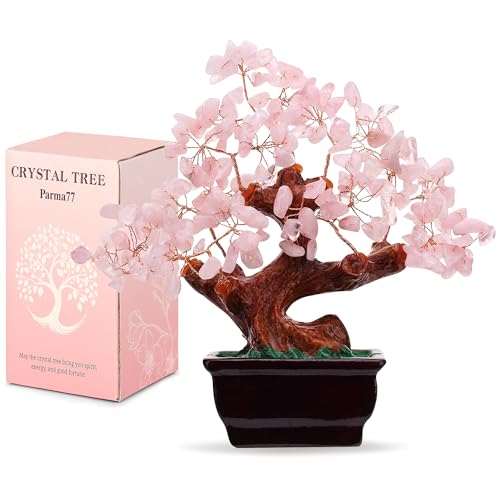 Parma77 Feng Shui Natural Rose Quartz Crystal Money Tree Bonsai Style Decoration for Wealth and Luck