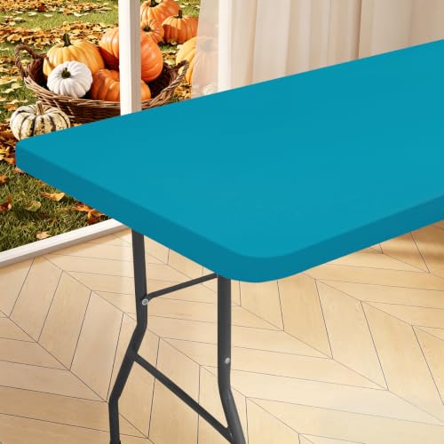 "Homing Rectangle Table Cloth Cover, Water-Resistant Polyester Elastic Fitted Tablecloth, Fits for 5 Foot Folding Tables, Washable Table Protector for Picnic, Camping, Outdoor (Teal, 36"" x 60"")"