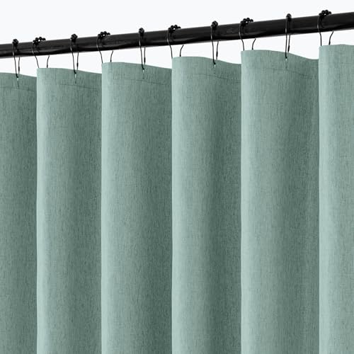 "ANRODUO Teal Linen Textured Fabric Shower Curtain Set - 72""x72"" with 12 Rust Resistant Durable Metal Hooks, Waterproof & Heavy Duty Polyester, Button Hole Design, Machine Washable for Bathroom"