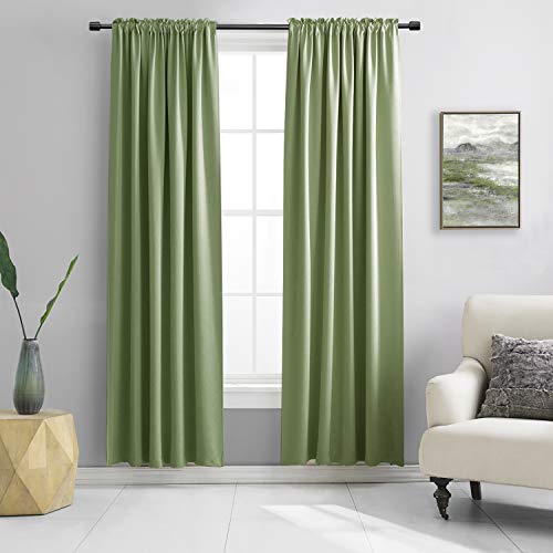 DONREN Sage Green Blackout Draperies Curtains for Bedroom -84 Inch Length Living Room Darkening Thermal Insulated Solid Rod Pocket Curtain Panels (42 x 84 Inches,2 Panels)