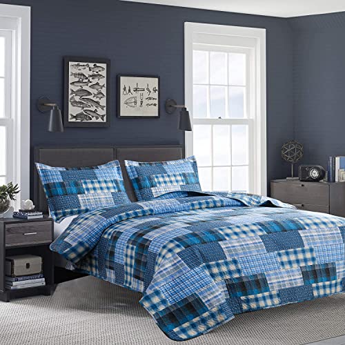 Quilt Set Queen Size Bedspread Coverlet Blue Plaid Patchwork Quilt Bedding Mens Boys Quilts Queen Bed Home Reversible Quilt Bedspread Lightweight Coverlet Soft Microfibers Quilt Set All Seaso