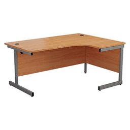 Office Hippo Heavy Duty Right Corner Desk - Strong & Reliable Workstation, Integrated Cable Ports, PC Desk For Office or Home - Beech Top / Silver Frame