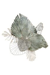 GILDE Decorative Wall Relief Wall Decoration - 3D Metal Leaves - Picture Decoration Living Room - Colours: Green Cream Grey Gold - 65 x 75 cm