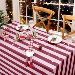 SoarDream Red Pink Striped Christmas Tablecloth - 57??84 Inch Romantic Waterproof Polyester Table Cover for Valentine's Day Bridal Shower Party Anniversary Table Decor