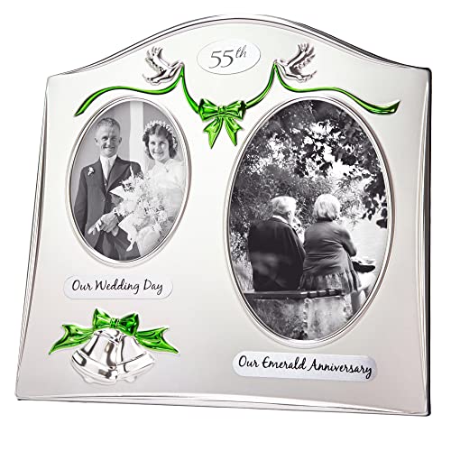 Haysom Interiors Classic Two Tone Silver Plated 55th Emerald Anniversary Double Picture Frame