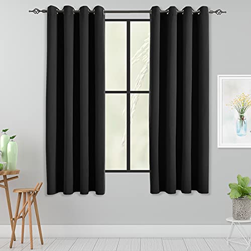 JSFLY Blackout Curtains for Bedroom 2 Panels 52 W x 63 L inch Long Black - Thermal Insulated Light Blocking Room Darkening Curtains Solid Grommet Window Drapes for Living room